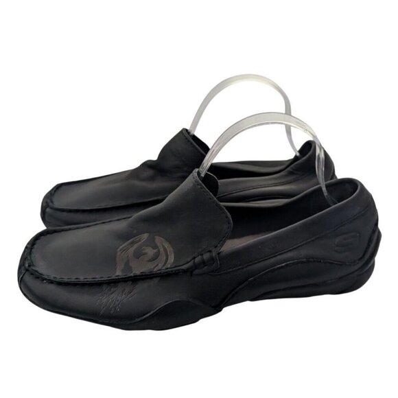 Rare Skechers Venetian Black Leather Loafers Dragon Embossed Mens Size 8.5 - Picture 1 of 6